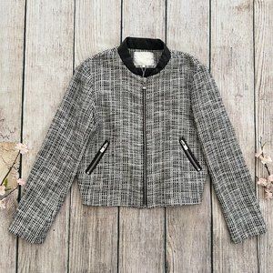 L -- NWT black MAJE Bloomingdales zip women azurate tweed jacket size 3
